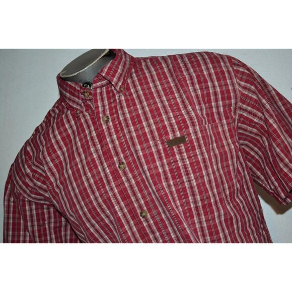 29079 Carhartt Button Up Work Shirt Size XL Mens Front Pocket Red Plaid - Picture 2 of 8